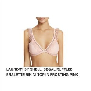 Laundry by Shelli Segal Ruffled Bralette Bikini Top in Frosting Pink Small
